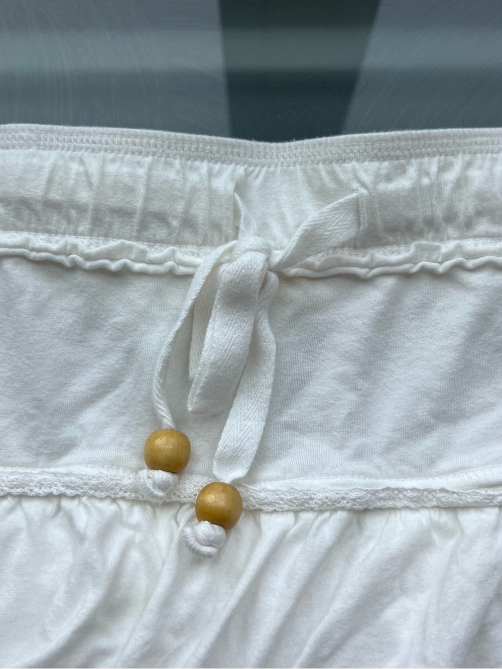 White Tiered Ruffle Mini Skirt with Drawstring - Picture 4 of 7